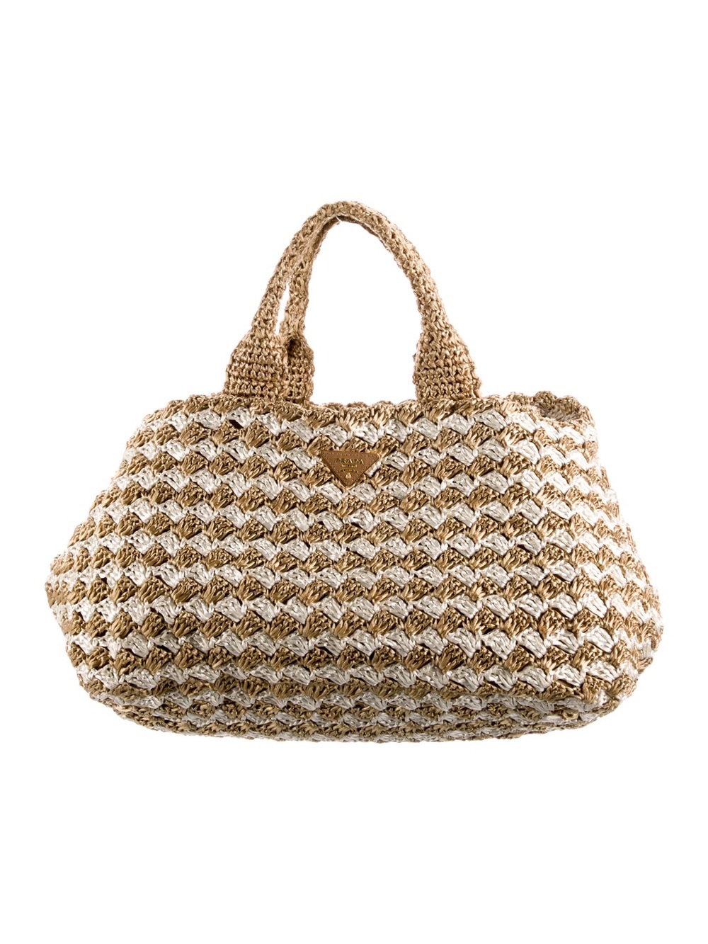 Prada Woven Straw Tote in Beige & Cream